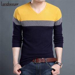 Fashion Brand Sweater Man Pullover V Neck Slim Fit Jumpers Knitred Woollen Winter Korean Style Casual Men Clothes 201224