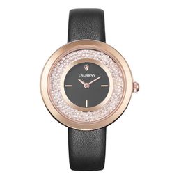 Wristwatches Cagarny Ultra-thin Crystal Diamond Ladies Bracelet Watch Quartz Women Watches Leather Fashion Gift Relogio Feminino
