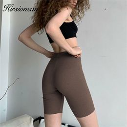Hirsionsan Summer Knitted Women Shorts Soft Cotton Five Point Pants High Waisted and Elasticity Fitness Skinny Short Pants 220419