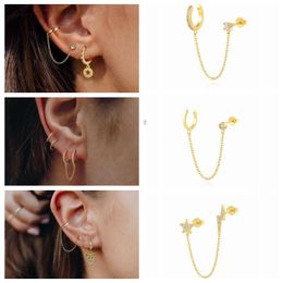 Clip-on & Screw Back CANNER Chain Tassel Earrings For Women 925 Sterling Silver Punk Gothic Clip Gold Color Ear Bone Piercing Aretes