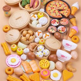 84Pcs Cutting Breakfast Food Pretend Play kids Kitchen game Toys Miniature Safety Food Sets Educational Classic Toy for Children LJ201211