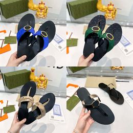 2022 SS Herren Damen Leder Sandalen Designer Slides Tanga Sandale Flache Loafer Echte Flip Flops Slipper Metallkette Mode Sommer Strand Biene Hausschuhe mit Box 35-45