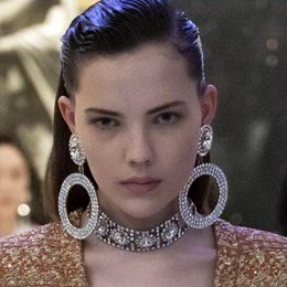Dangle & Chandelier Shiny Full Rhinestone Pendant Large Hoop Earrings Women's Fashion Jewelry Statement AccessoriesDangle