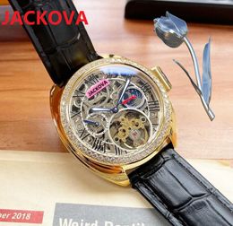 mens automatic mechanical watches 43mm 904L stainless steel genuine leather diamonds ring hollow skeleton President Premium Wristwatch Lowest Price Selling