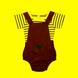 Clothing Sets Wholesale Summer Clothes 2PCS Born Baby Girl Boy Striped T Shirt Cute Bear Romper Outfit SetsClothing