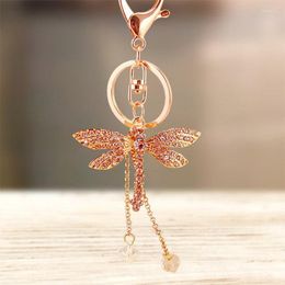Keychains Cute Rhinestone Crystal Dragonfly Keychain Insect Animal Key Chain Ring Holder Bag Pendant Accessories KeyringKeychains Fier22