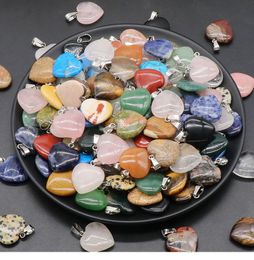Natural Stone 20MM Heart Shape Charms Quartz Crystal Chakra Reiki Healing Pendant For DIY Necklace Earrings Accessories