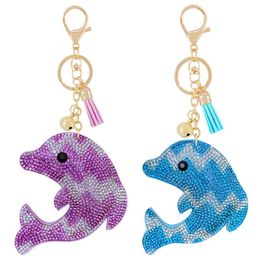 Keychains Creative Korean Velvet Coloured Rhinestone Cute Dolphin Keychain Pendant Tassel Bell Marine Series Bag Accessories