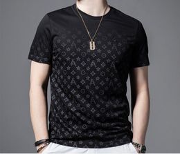 227 New ed ummer Slim Half-sleeve Printing Hot Drill Personality Trendy Ins Round Neck Men's T-shirt Black