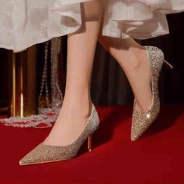 Dress Shoes Luxury Rose Gold Glitter Pumps For Women Party Wedding High Heels Sequins Woman Elegant Pointed Nose Female 220416