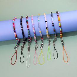 Bohemian Mobile Phone Accessories Straps Neck Creative Hanging Seed Bead Charm Bracelet Keycord Short Lanyard Link Chain