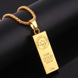 Hip Hop Men 18K Gold Plated Iced Out Gold Bar Pendent Necklace With Tennis Chain America Popular believe Necklaces Jewellery Gift