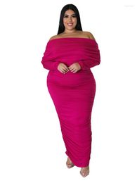 Plus Size Dresses Long Dress Women Slash Neck Ankle Length Robes Autumn Solid Draped Fashion Sexy Oversize Maxi Ropa MujerPlus