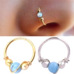 nose ring with piercing UK - 1pc Fashion Turquoises Stainless Steel Nose Ring Nostril Hoop Stud Body Piercing Jewelry for Women280E