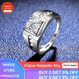 PT950 Platinum Rings For Men 1 CT Moissanite Ring Eternity Engagement Wedding Band2810