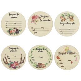 Wooden Baby Milestone Card Souvenir Set Arts Craft Round 15cm Newborn Photography Props Colourful Print Infant Gift Birth Pregnancy Announcement Set of 6