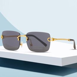 Gafas de sol de dise￱ador de lujo para mujeres tonos sin marco sin marco de metal retro tonos de dise￱o de marco ￳ptico gafas de sol rect￡ngulo cl￡sico