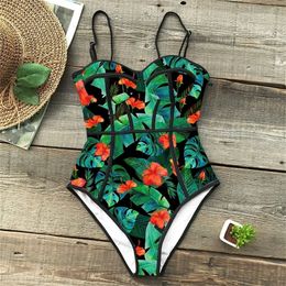 New Sexy Swimsuit Women Swimwear Cut Out Bathing Suit Summer Push Up Monokini Print Swim Suit Beach Wear Female T200114
