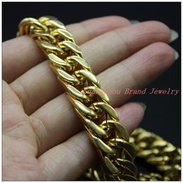 Chains 8-40" 12mm Charming Jewellery 316L Stainless Steel Gold Colour Cuban Curb Link Chain Mens Boys Necklace ToneChains