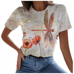 Vintage Flower Pattern Shirts for Women Fashion Round Neck Shirt Casual Short Sleeve T-Shirt Top Blouses L