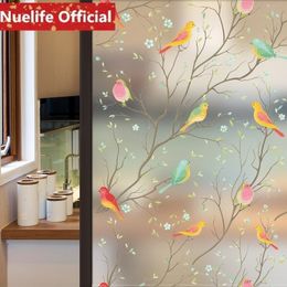 60x90cm Bird language floral pattern frosted glass film bathroom kitchen kids shop living bed by window Y200416