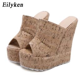 Eliyken Platform Wedges High Heels Mules Slides Shoes Sexy Peep Toe Women Beach Slipper Sandals size 3542 210928