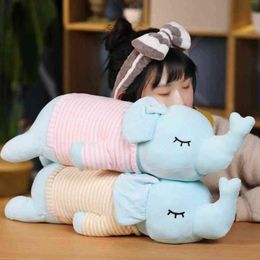 Pc Cm Lovely Lying Elephant Plush Toy Cute Stuffed Soft Animal With Blanket Cushion Pillow For Baby Birthday Gift J220704