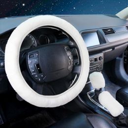 Steering Wheel Covers 3Pcs/Set Car Cover Breathable Comfortable Easy To Install Fluffy Plush With Handbrake Gear LSteering