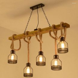 Pendant Lamps Loft Lamp Dining Room Restaurant Cafe Living Rope Wood Ceiling Chandelier Lighting Vintage DroplightPendant LampsPendant