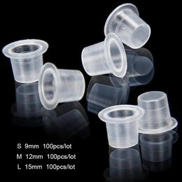 size ink caps tattoo Australia - 100Pcs Plastic Microblading Tattoo Ink Cup Cap Pigment Clear Holder Container S M L Size For Needle Tip Grip Power Supply2302