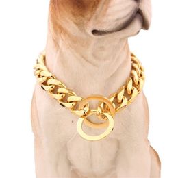 1426" Dog Gold Chain Collar 13mm Wide Tone Double Curb Cuban Rombo Link 316L Stainless Steel Wholesale Pet Jewellery 201030
