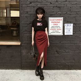 Leixin original dark hard girl cool and handsome Red Plaid split high waist long skirt shows thin autumn 220317