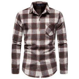 Vintage Plaid Woolen Flannel Shirt Men 2022 Winter Thick Slim Fit Long Sleeve Mens Dress Shirts Harajuku Streetwear Chemise xxl L220704