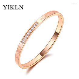 YiKLN Brand Trendy Roman Numerals Find Bangles For Women Stainless Steel Mosaic CZ Crystal Bracelet Birthday Gifts YB20022 Bangle Inte22