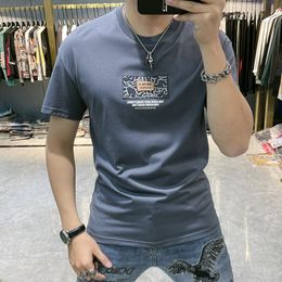 2022 Summer New Men's T-Shirts Personalised Adhesive Printing Trend Brand Design Short Sleeve Loose Simple Style Round Neck Top Grey Black White Clothing Top M-4XL