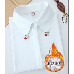 Women's Blouses & Shirts Plus-size 8XL Winter Women Thick Fleece Shirt 2022 Solid Female Long Sleeve White Work Tops Blouse Autumn ClothesWo