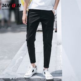 Jantour Spring Summer Mens Casual Pants Slim Fit Straight Stretch Men Trousers Zipper Vacation Cotton Casual Pants Men 201128