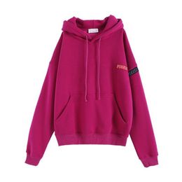 Women's Hoodies & Sweatshirts Korean Version Preppy Style Women/Girl Letter Print Catch Fleece Long Sleeve Warm Thick Loose Hooded Sweatshir