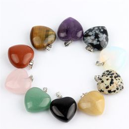 Pendant Necklaces Assorted Natural Stone Heart Necklace Pendants Pendulum Quartz Opalite Chakra Healing Crystal Reiki Beads No Chain