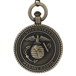 Vintage Bronze Navy Marine Corps Pocket Watch Best Male Boys Retro Military Man Unisex Gifts