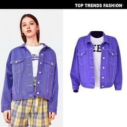 Women's Jackets Streetwear Oversize Denim Jacket For Women Casual Candy Color Purple Bomber Jeans Coat BF Style Loose Outwear Tops L0556