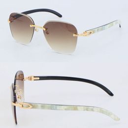 New Designer Metal Rimless White Inside Black Buffalo Horn Sunglasses Diamond cut Lens Fashion High Quality Sun glasses 18K Gold Male and Female Size:61-18-140MM