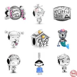 925 Sterling Silver Dangle Charm NEW Pink Boy Girl Family Forever DIY fine Bead Fit Pandora Charms Bracelet DIY Jewellery Accessories