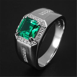 Fashion Luxury Emerald Jewelry Refers to Emerald Cut Green Spinel Rings Platinum Plated Men's Rings Fashion Personality Diamond Wedding Ring