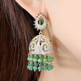 Stud Zlxgirl Green Mirco Paved Zircon And Beads Women Bridal Earrings Fashion Dubai Gold EarringsStudStudStudStud Farl22