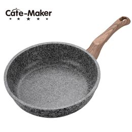 Cate Maker Marble Stone Nonstick Frying Pan with Heat Resistant Bakelite HandleGranite Induction Egg SkilletDishwasher Safe T200524