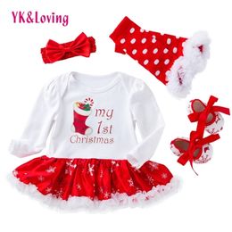Christmas Baby Clothes Snowflake Long Sleeve born Romper Dress Baby Girls Clothes Set Year Infant Clothing LJ201221