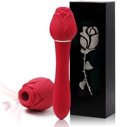 Beauty Items Powerful Rose Vibration Two In One Suction Clitoral Nipple Suction Cup Massager Dildo Vibration Magic Wand Adult Female sexy Toy
