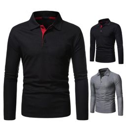 Men's Polos Men Shirt Contrast Color Turn-down Collar Slim Long Sleeve Autumn For WorkMen's Men'sMen's