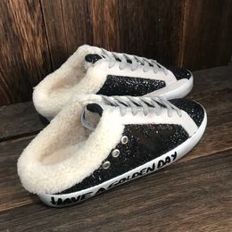 Italy Brand Golden Sneaker Women Summer Slippers Casual Shoes Winter Wool Shoes Designer Sequin Classic White Do-old Dirty Spuer-star Sabot Slipper Slides 25